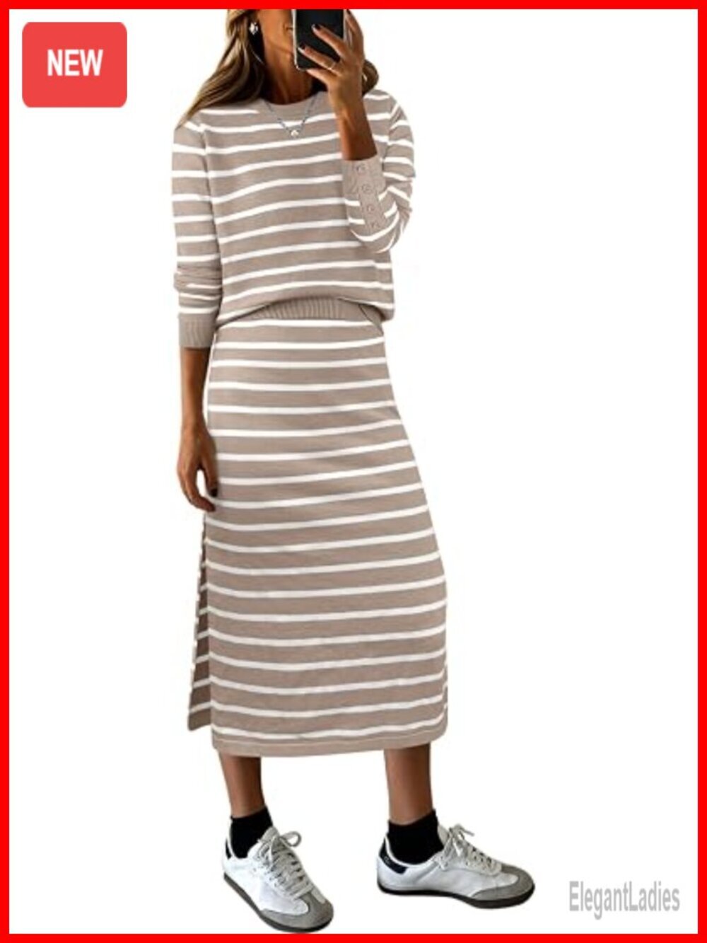 2 Piece Striped Knit Sweater Skirt Set Lounge Travel Outfits